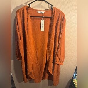 Women’s Agnes Orinda‎ Orange Polka Dot Open Front Kimono Size 2X NWT